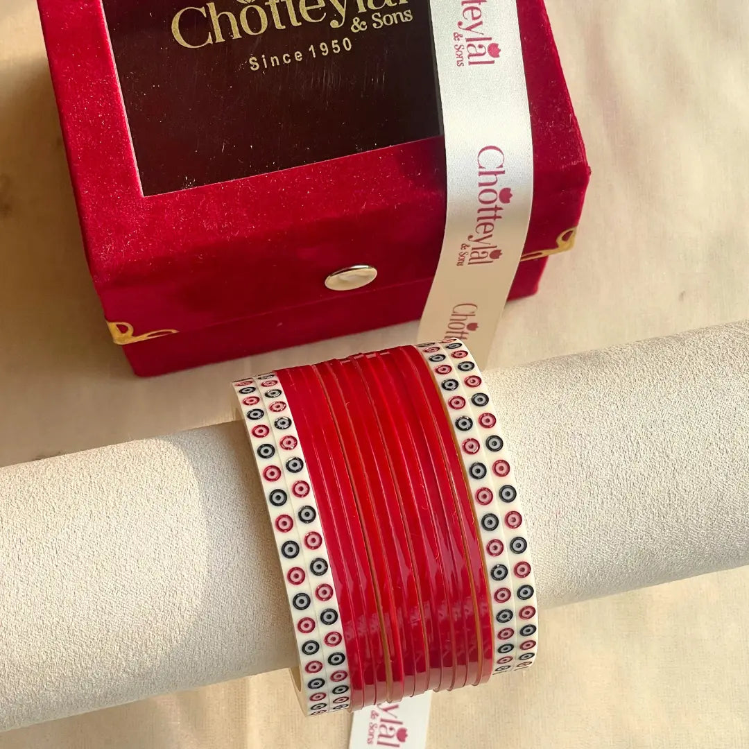 Pure Pearl Classic Heritage Diamond Dark Red Chooda Set of 15