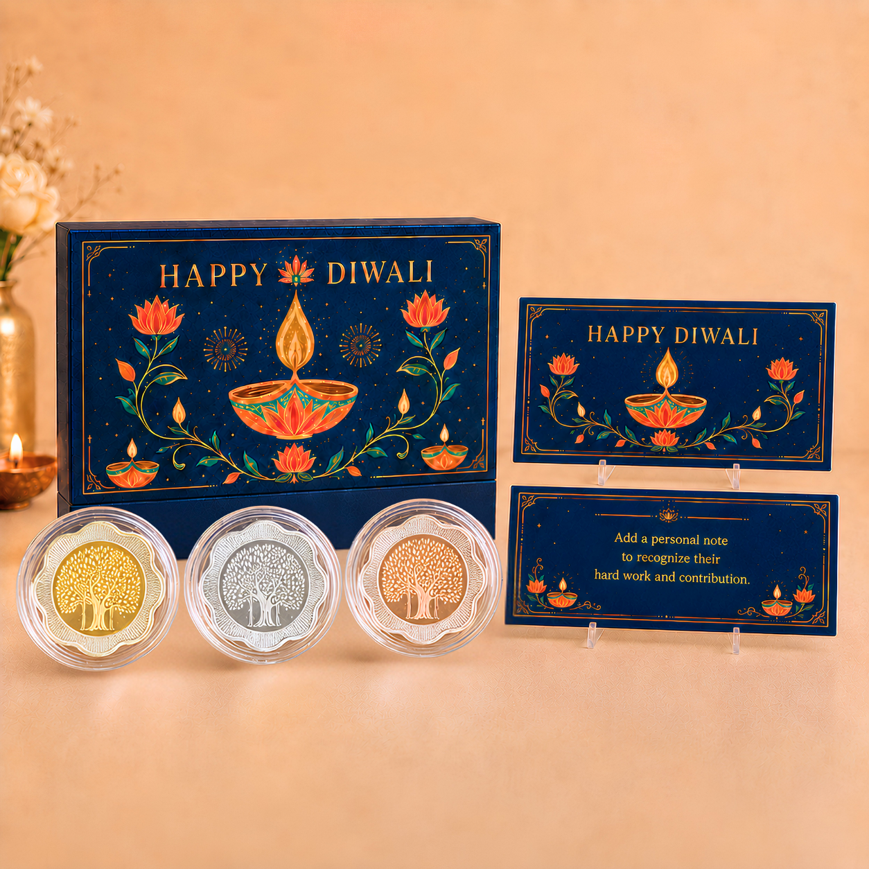 Shubh Deepawali - 15g Banyan Tree Floral Set - Add Logo/Message