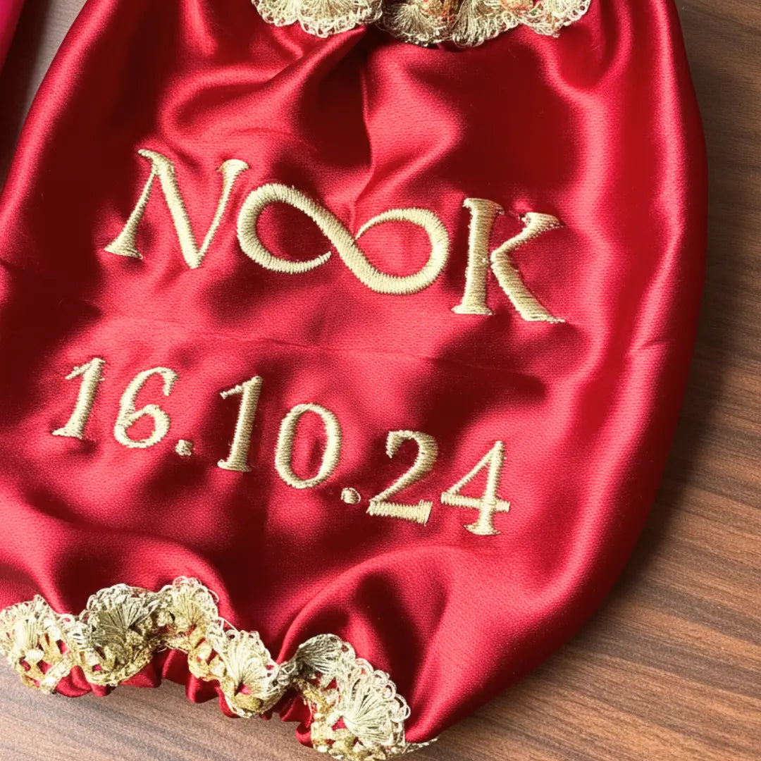 Classic Antique Customisation Bridal Red Chooda Cover – Logo and Date | Chotteylal and Sons