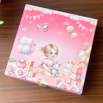 Musical Baby Girl Coin Box, UV Printed, Round Shape, Set of 5 Coins, (2 Gram Each), 999 Purity - Ready To Ship