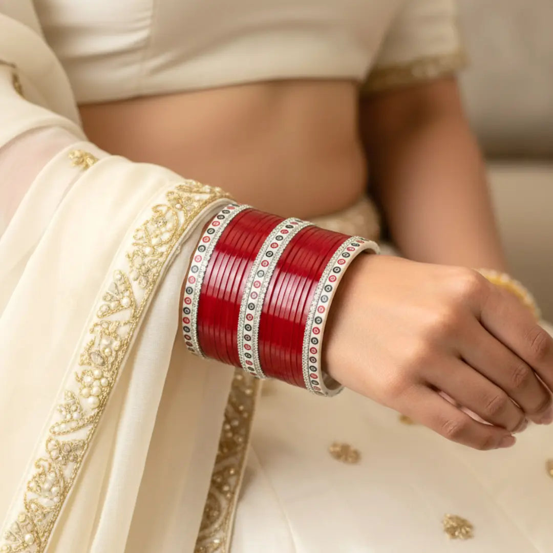 Pure Pearl Classic Heritage Diamond Dark Red Chooda Set of 21