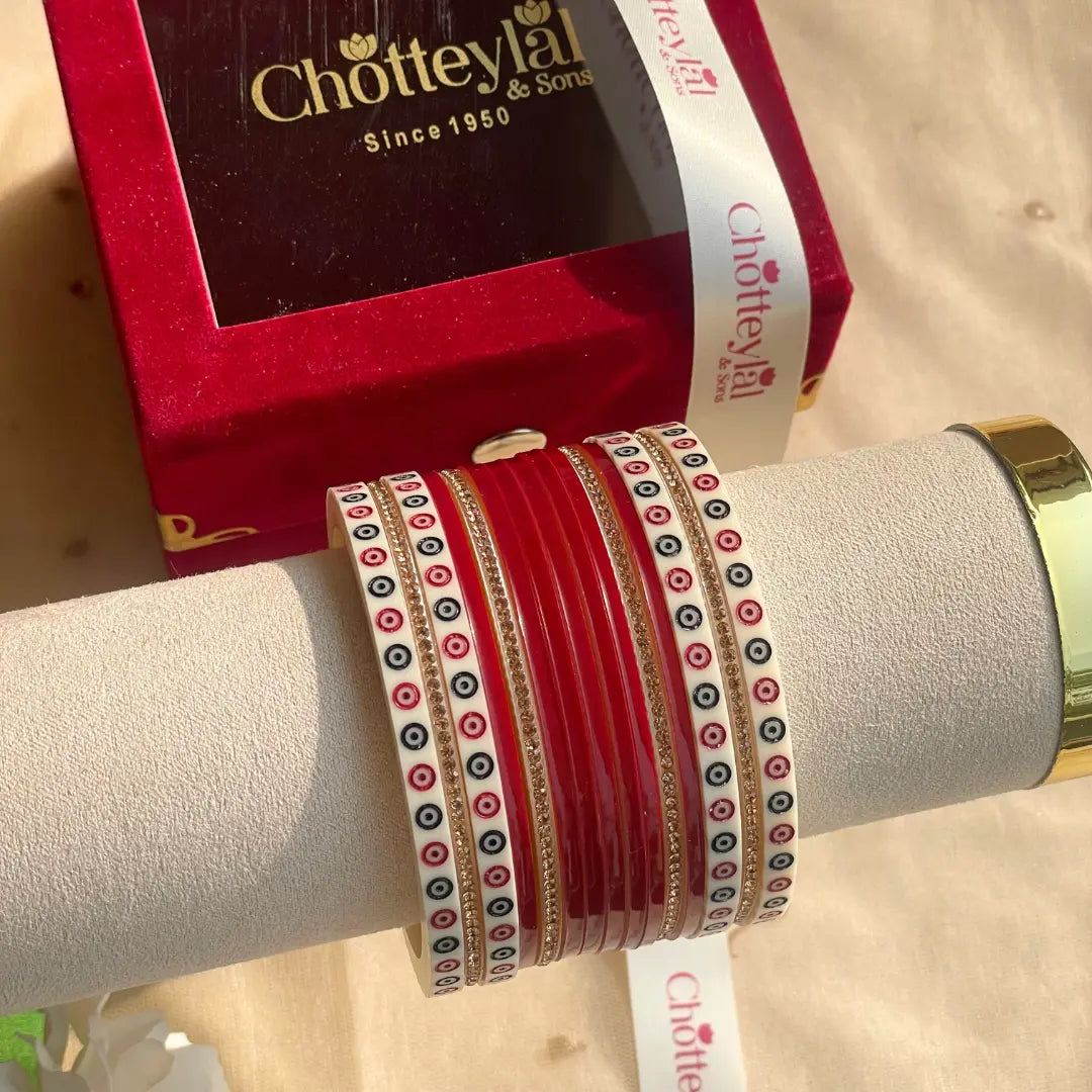 Pure Pearl Classic Heritage Diamond Maroon Chooda Set of 11