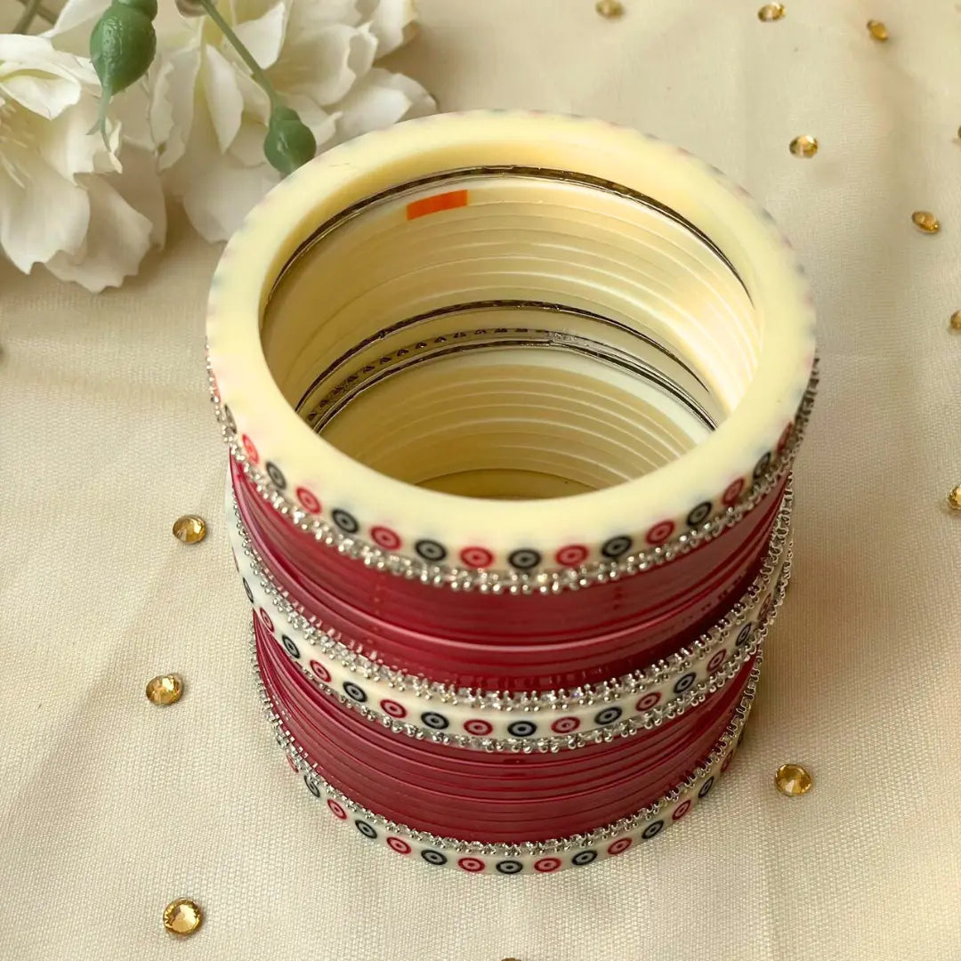 Pure Pearl Classic Heritage Diamond Dark Red Chooda Set of 21