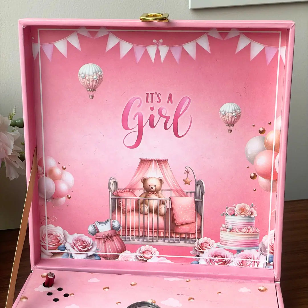 Musical Baby Girl Coin Box, UV Printed, Round Shape, Set of 5 Coins, (2 Gram Each), 999 Purity - Ready To Ship