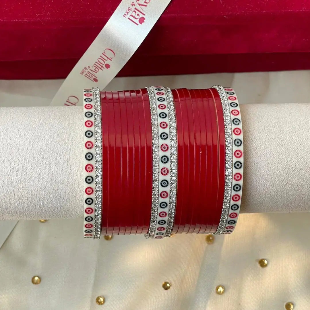 Pure Pearl Classic Heritage Diamond Dark Red Chooda Set of 21