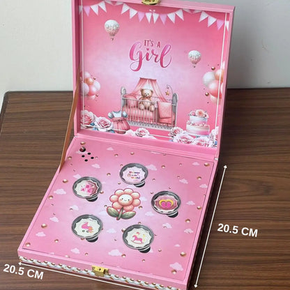 Musical Baby Girl Coin Box, UV Printed, Round Shape, Set of 5 Coins, (2 Gram Each), 999 Purity - Ready To Ship