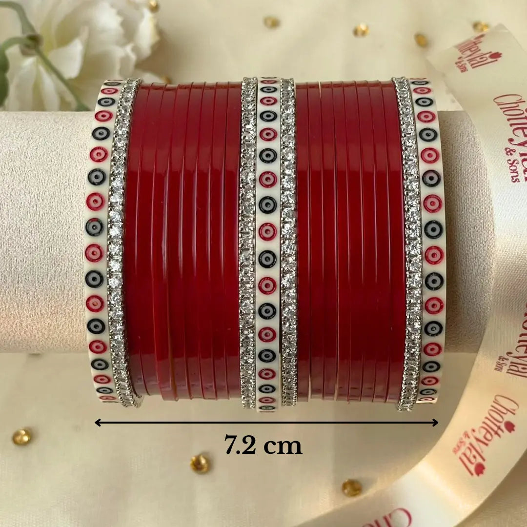Pure Pearl Classic Heritage Diamond Dark Red Chooda Set of 21