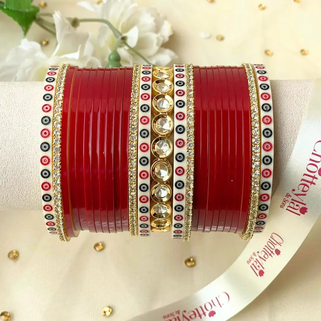 Pure Pearl Classic Heritage Diamond Red Chooda Set of 21