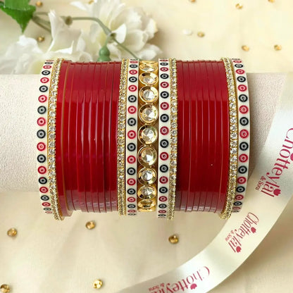 Pure Pearl Classic Heritage Diamond Red Chooda Set of 21