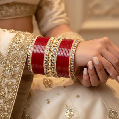 Pure Pearl Classic Heritage Diamond Red Chooda Set of 21