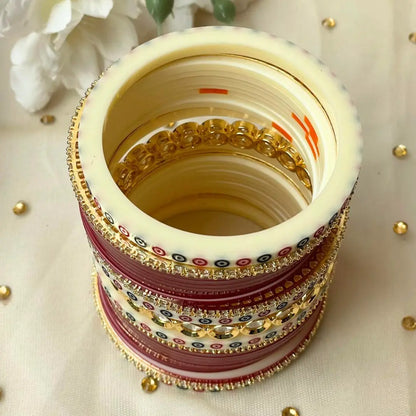 Pure Pearl Classic Heritage Diamond Red Chooda Set of 21