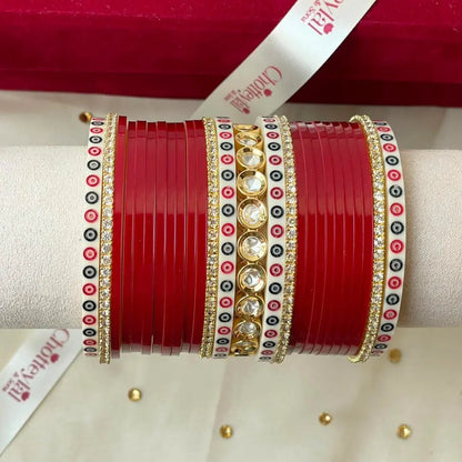 Pure Pearl Classic Heritage Diamond Red Chooda Set of 21