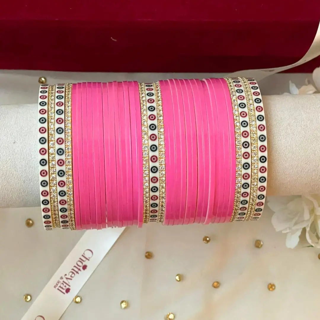 Pure Pearl Classic Diamond Heritage Pink Chooda Set of 31