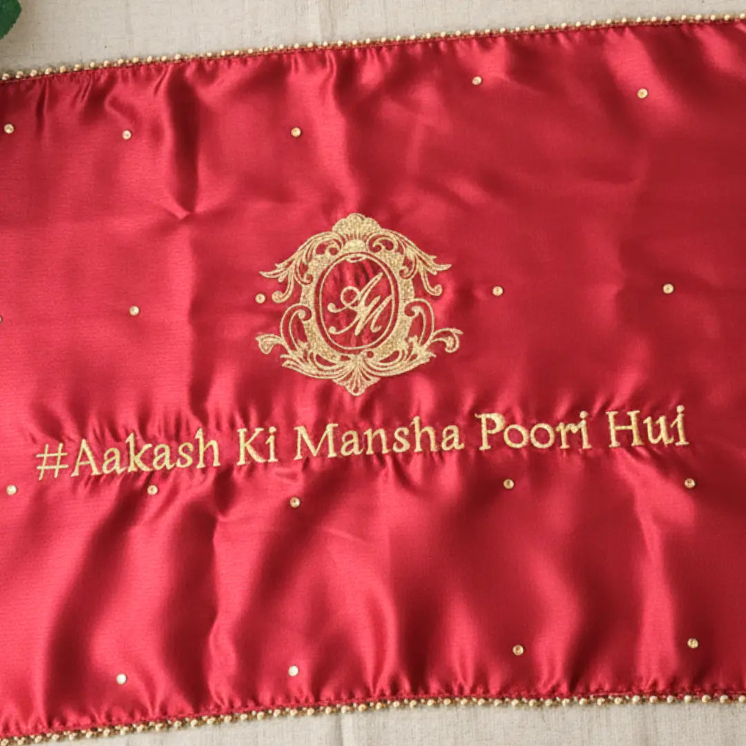 Chotteylal and Sons Dark Pink Satin Mehndi Mat with text