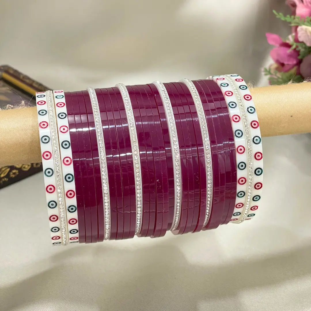 Wine Traditional Chooda Designs With Dots Bangles