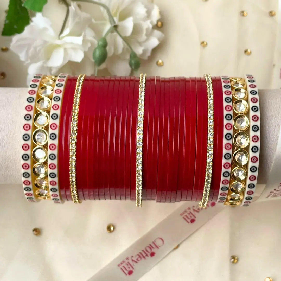 Pure Pearl Classic Diamond Dark Red Chooda Set of 31