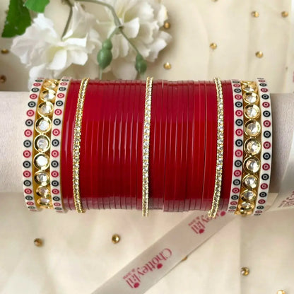 Pure Pearl Classic Diamond Dark Red Chooda Set of 31
