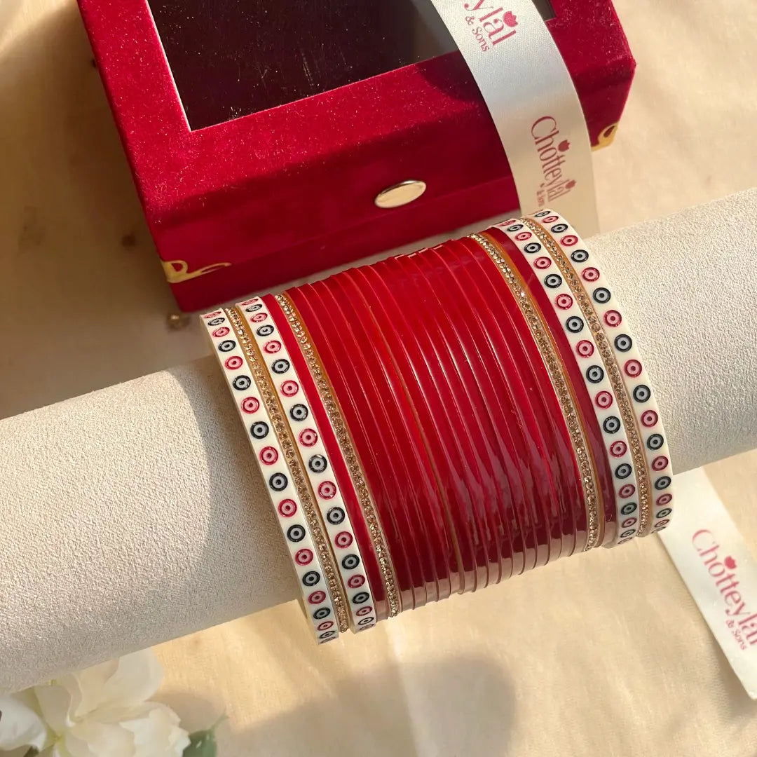 Pure Pearl Classic Heritage Diamond Maroon Chooda Set of 21