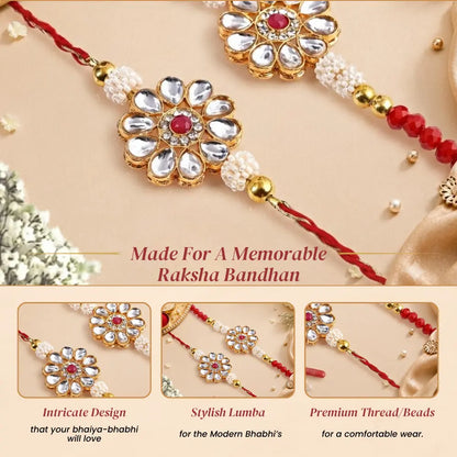 Pair Rakhi -Beatiful Design Kundan Flower Pearl and Beads