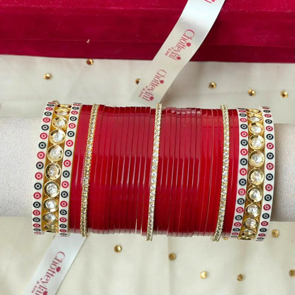 Pure Pearl Classic Diamond Dark Red Chooda Set of 31