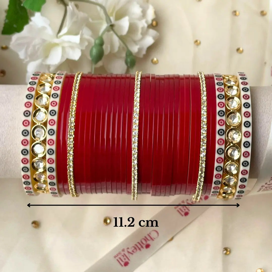 Pure Pearl Classic Diamond Dark Red Chooda Set of 31