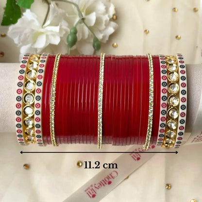 Pure Pearl Classic Diamond Dark Red Chooda Set of 31