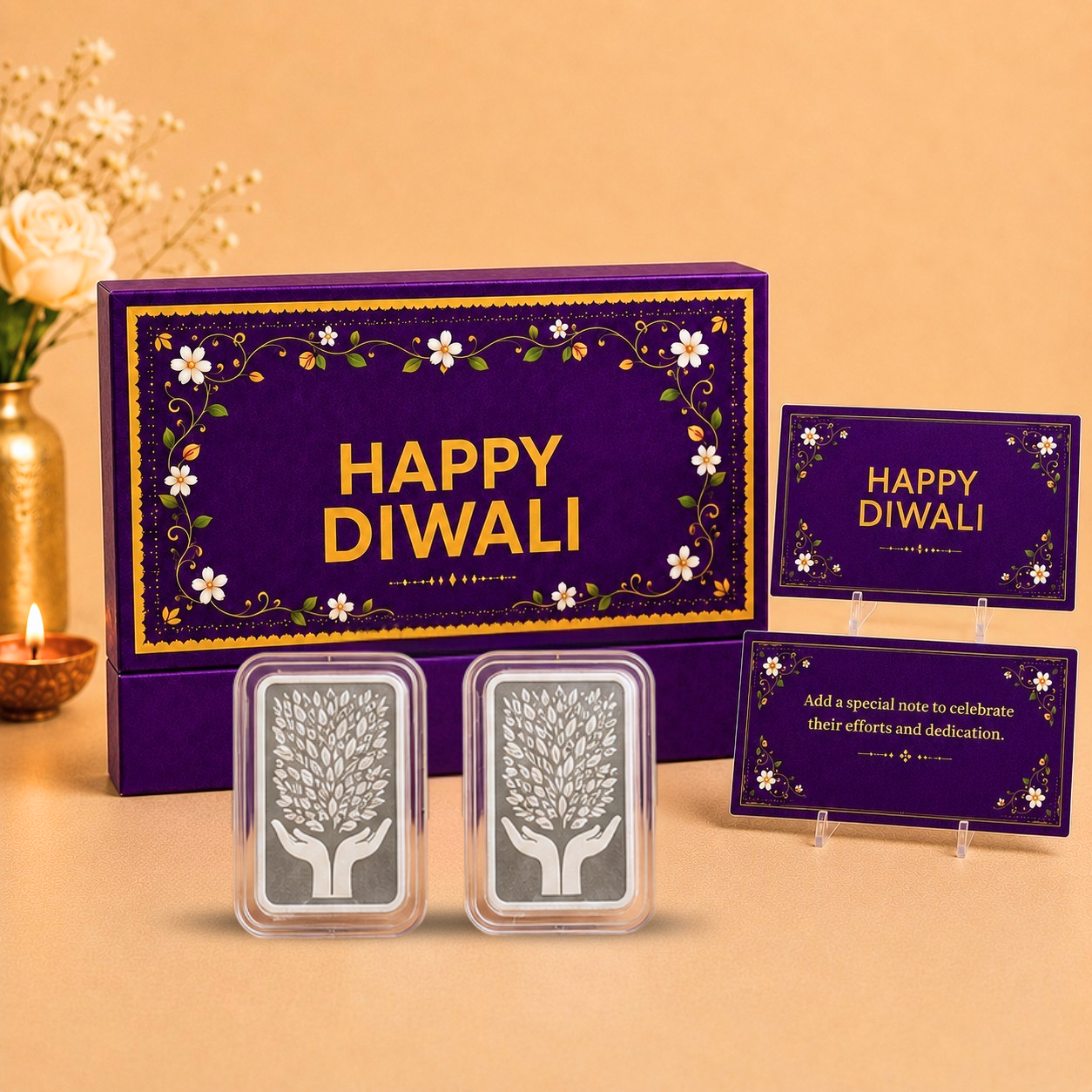 Signature Happy Diwali 5g+5g Lotus Coin Set - Add Logo/Message