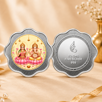 50g 999 Fine Silver Lakshmi Ganesh Coin | Elegant Gift