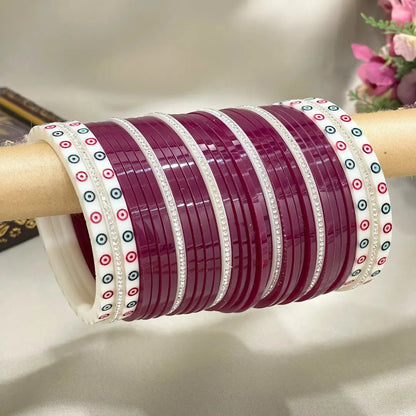 Wine Traditional Chooda Designs With Dots Bangles