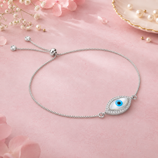 Elegant Lumba Rakhi cum Nazariya Bracelet Anklet for Bhabhi – 92.5 Sterling Silver Evil Eye Charm with Stones