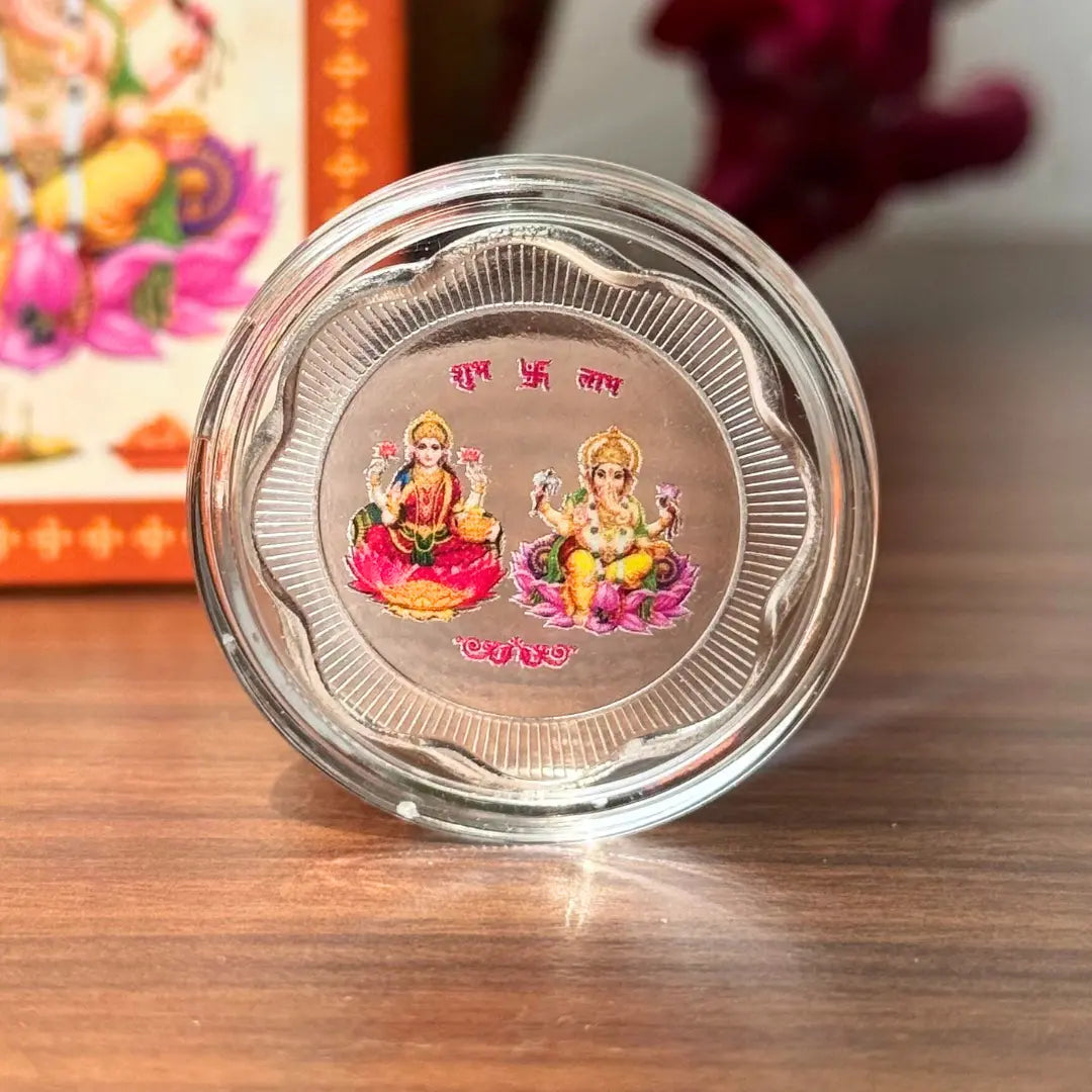 Laxmi Ganesh ji, Silver, Folder Box, 5gm, 999 Purity Silver Coins