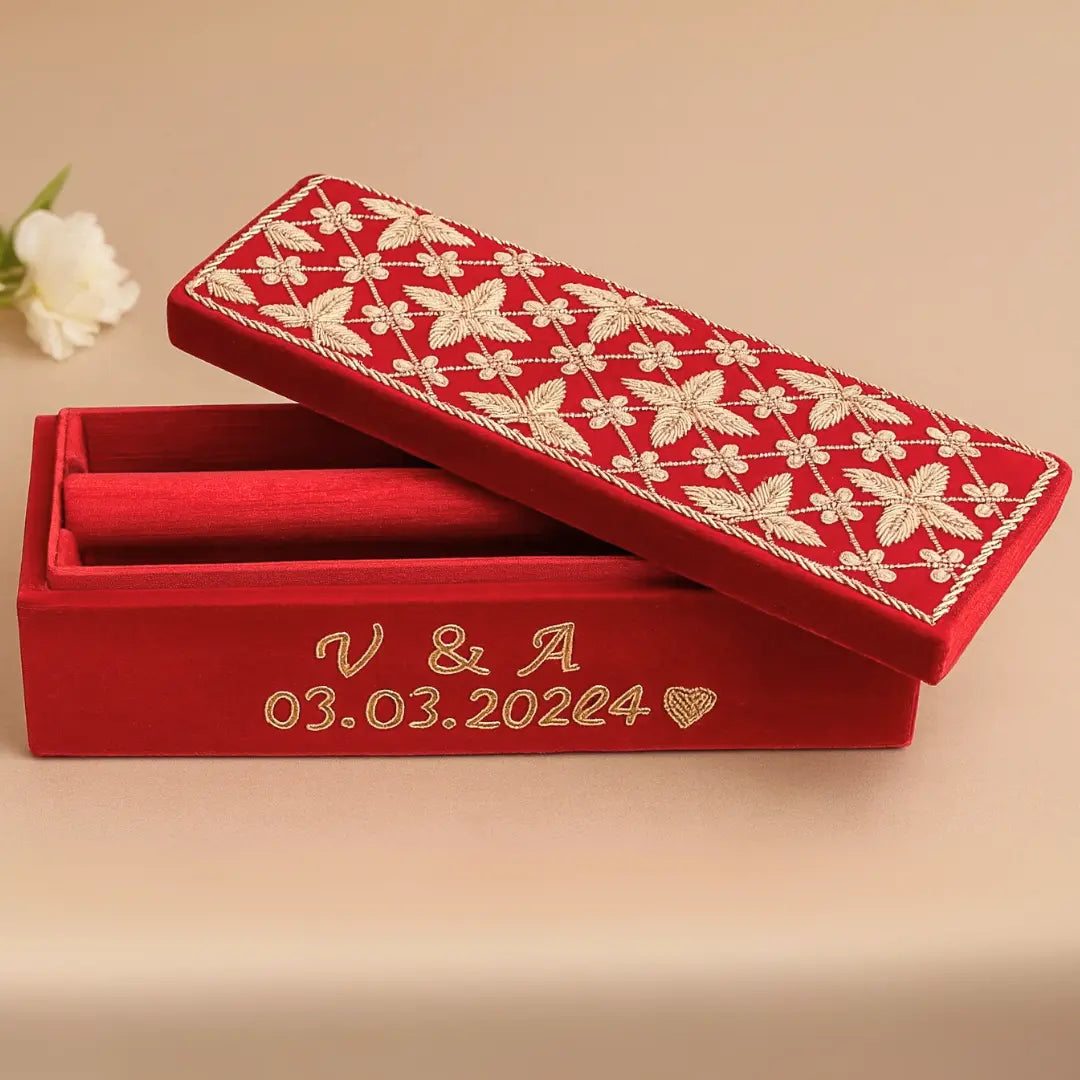Dark Red Chooda Box With Flower Design - Customize Logo & Text