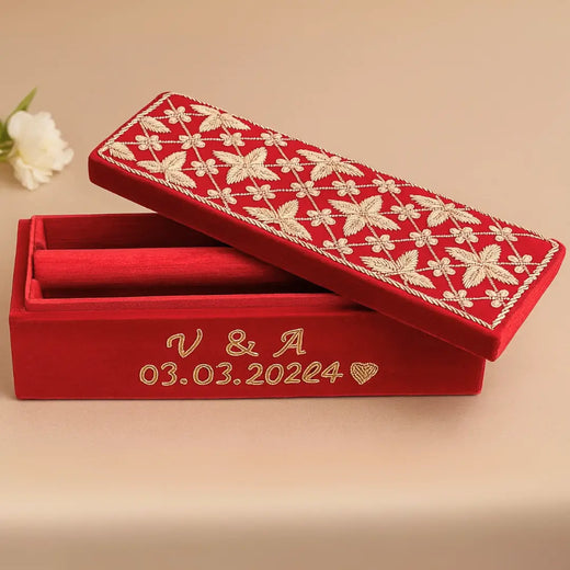 Dark Red Chooda Box With Flower Design - Customize Logo & Text