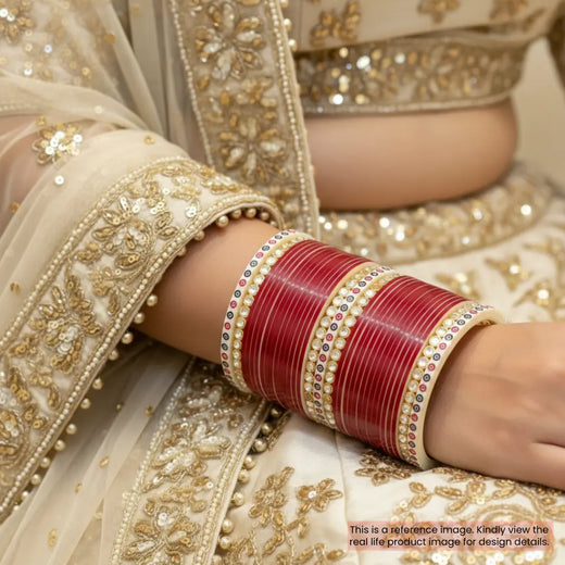 Pure Pearl Stylish Kundan Dark Red Chooda Set of 31
