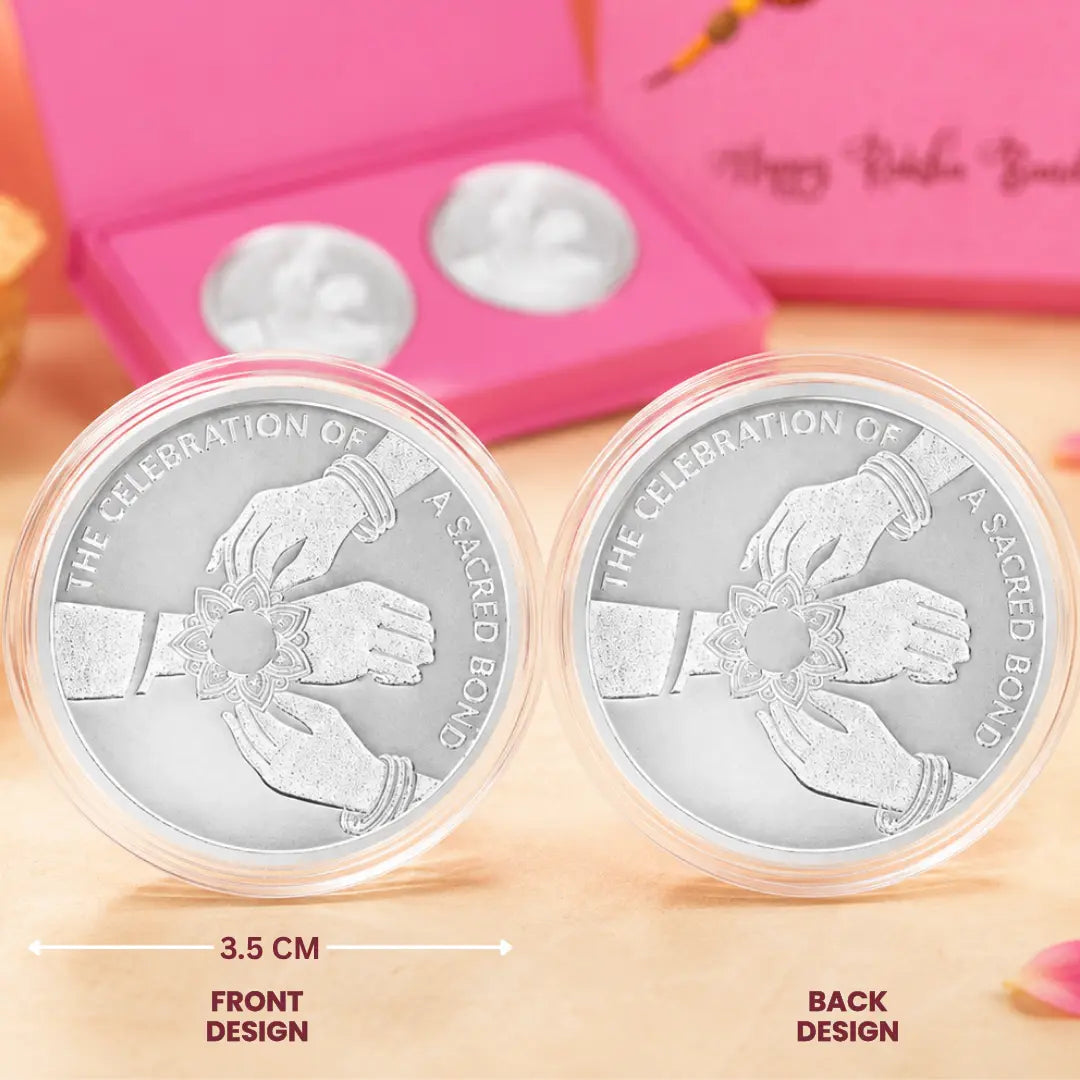 Classic Happy Rakhi Gift, Rakhi On Hand Coin - Set of 2 Coins (10 g Each, Total 20 g)