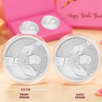Classic Happy Rakhi Gift, Rakhi On Hand Coin - Set of 2 Coins (10 g Each, Total 20 g)