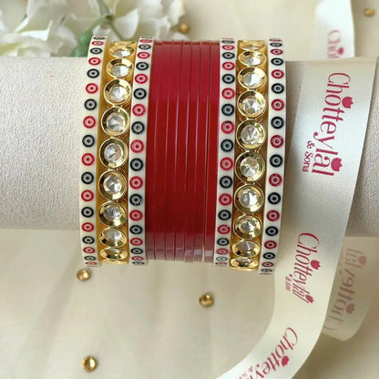 Pure Pearl Classic Diamond Dark Red Chooda Set of 11
