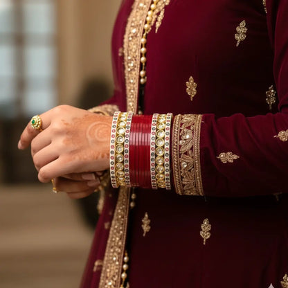 Pure Pearl Classic Diamond Dark Red Chooda Set of 11