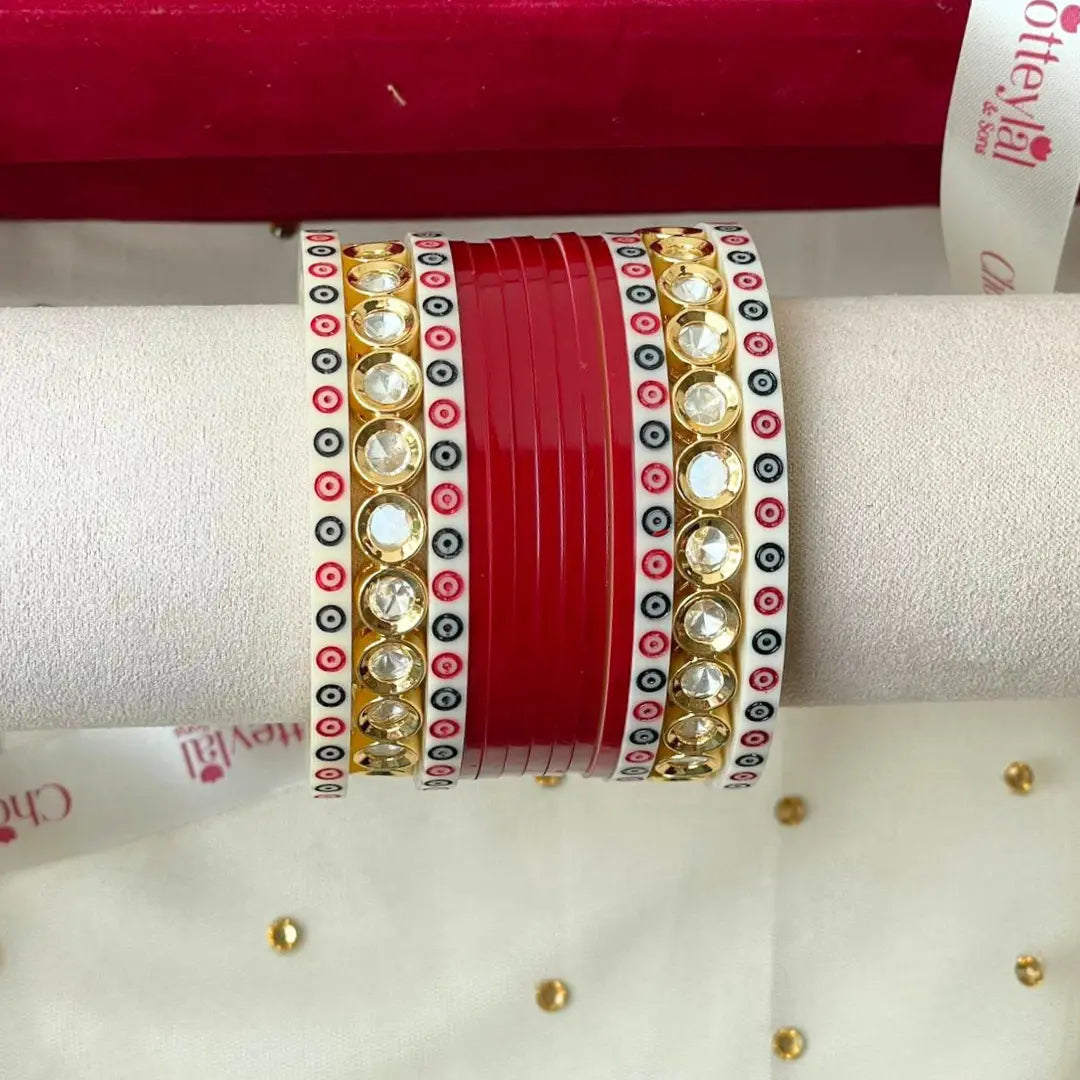 Pure Pearl Classic Diamond Dark Red Chooda Set of 11
