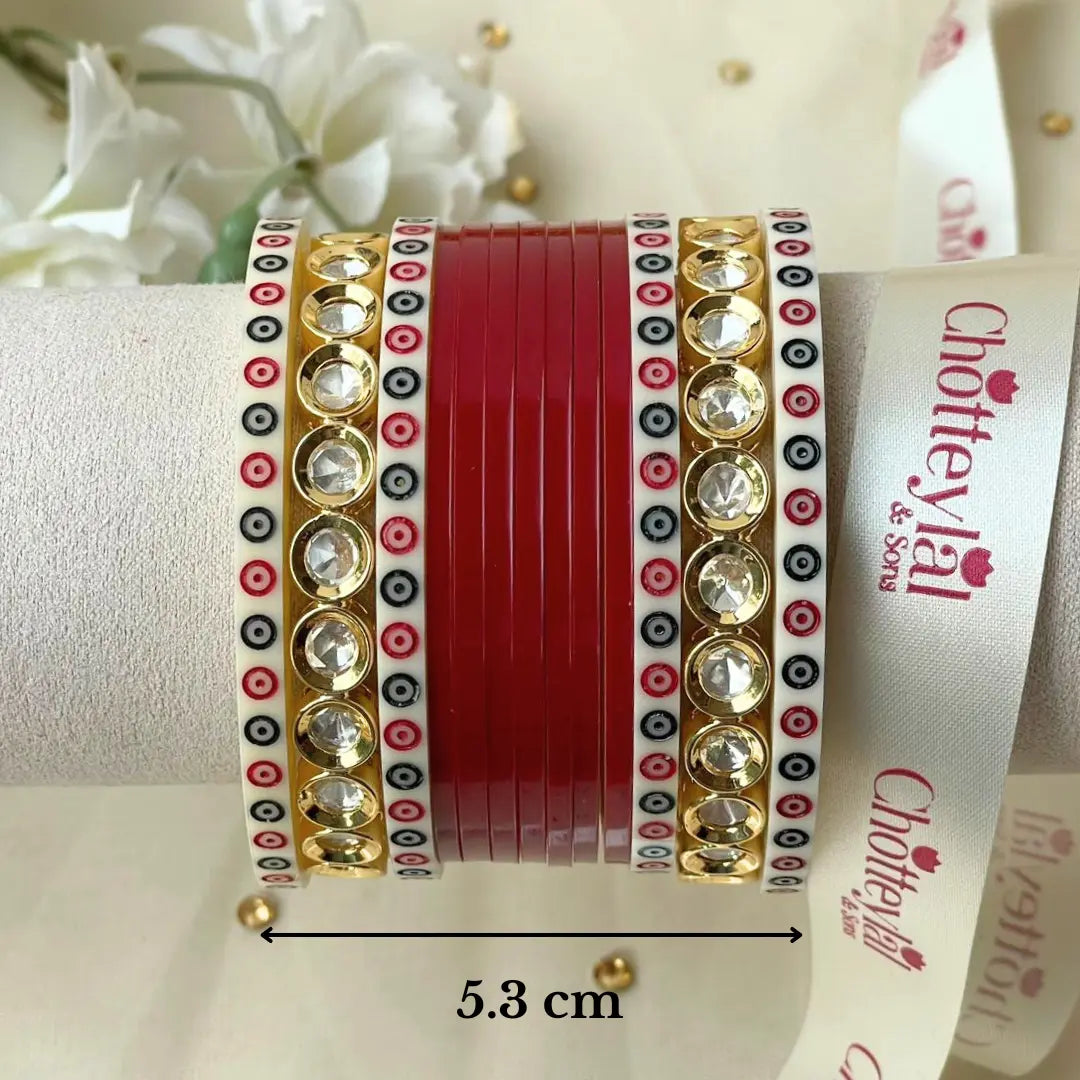 Pure Pearl Classic Diamond Dark Red Chooda Set of 11