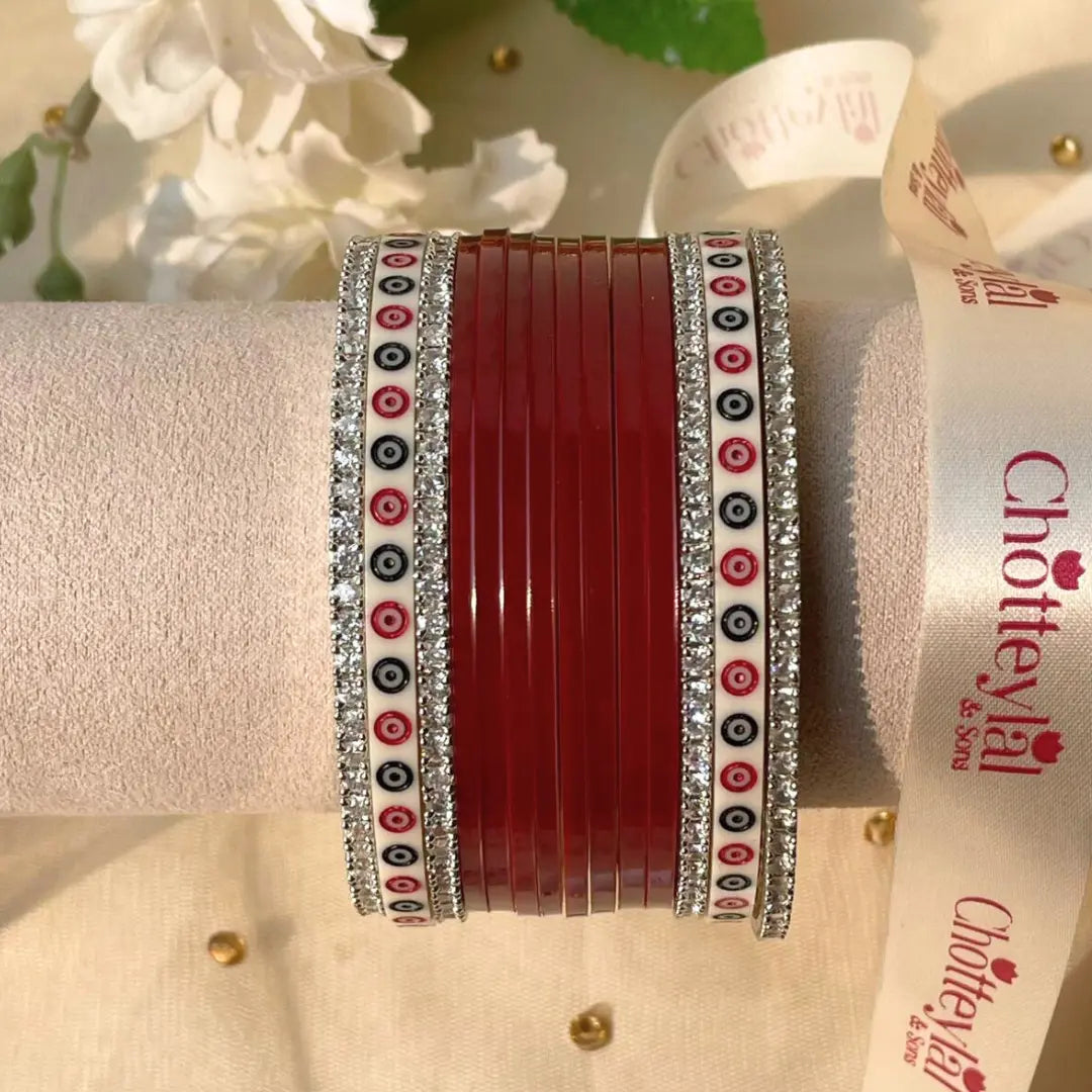 Pure Pearl Classic Heritage Diamond Maroon Chooda Set of 11