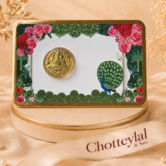 50mg Gold Radha Krishna Coin – Divine Blessings Gift Box