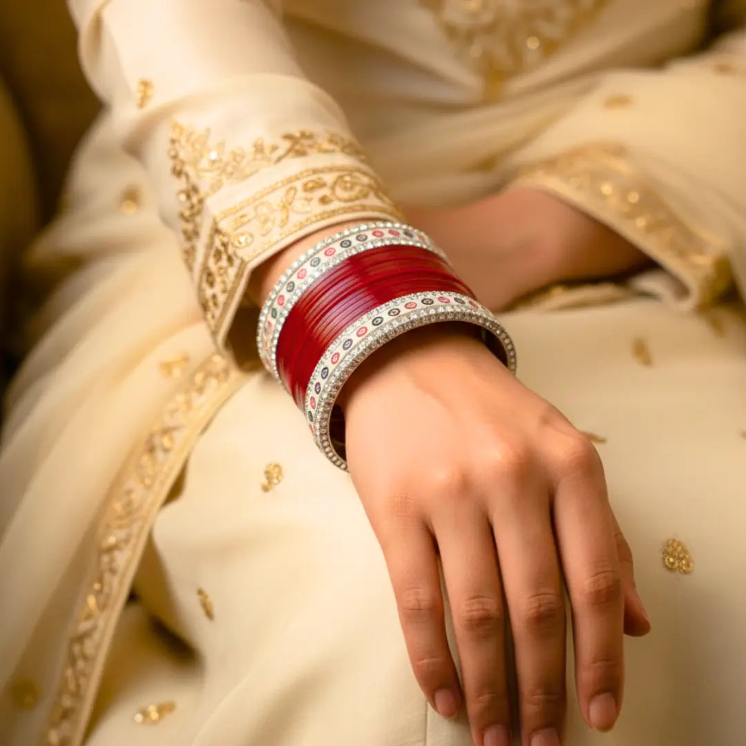 Pure Pearl Classic Heritage Diamond Maroon Chooda Set of 11