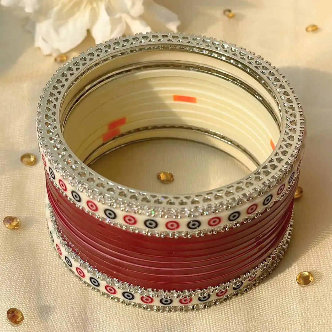 Pure Pearl Classic Heritage Diamond Maroon Chooda Set of 11