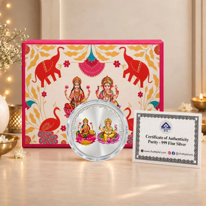 Diwali Divine Blessings – Laxmi Ganesh 1g Pure Silver UV Coin Gift Box