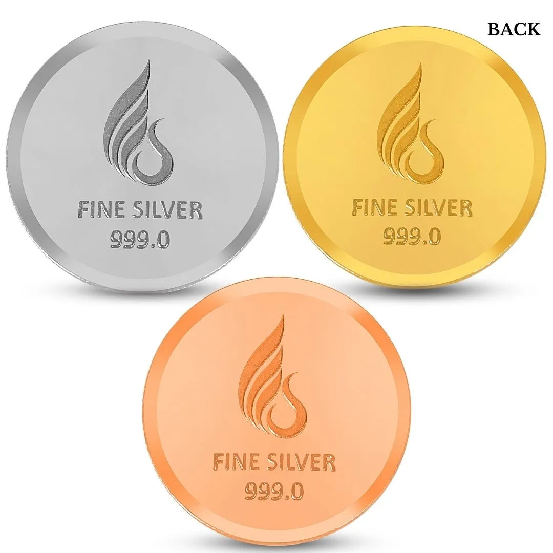 Banyan Tree, Tri-Color, Round Shape, Set of 3 Coins (3 Gram Each), White Box Cover, 999 Purity Silver Coin - Ready To Ship