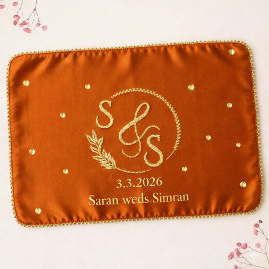 Traditional Orange Mehendi Seating Mat with Logo and 2 Line Text
