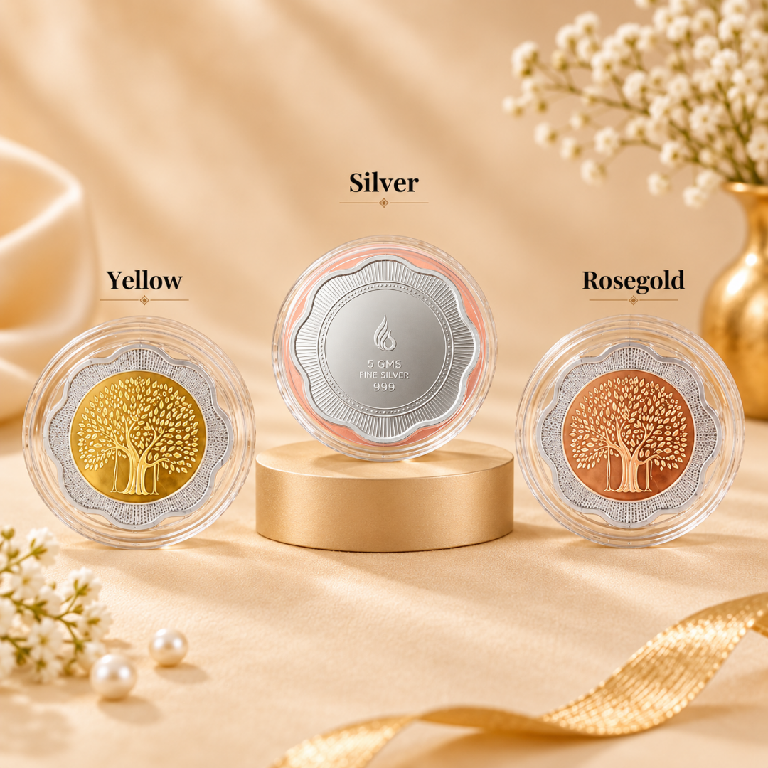 Diwali Gifts – 15g 999 Pure Silver Banyan Tree Coin Flower Shape