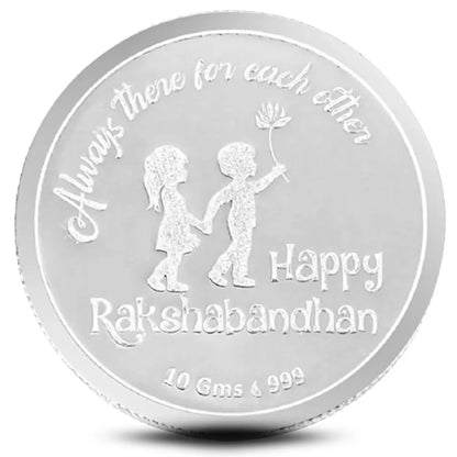 Classic Happy Rakhi Gift, Rakhi On Hand Coin, Single (10 Gram), 999 Purity Silver Coin - Ready To Ship