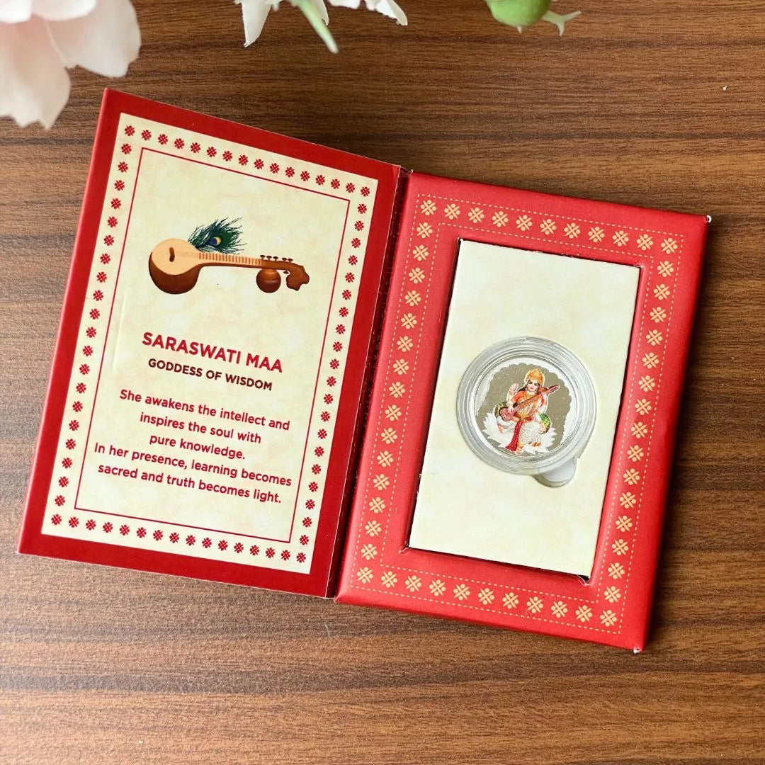 Saraswati Ji, Silver, Round Shape, 1 GM, 999 Purity Silver Coin